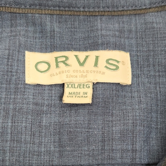 Orvis Polyester Summer Style Navy Blue Button Down Double Pocket Casual Shirts. - Picture 4 of 6
